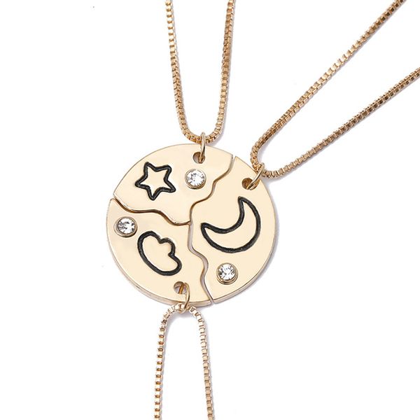 

3pcs/set "friend forever and ever" bff friend necklace set trendy round puzzle choker necklaces friendship jewelry, Silver