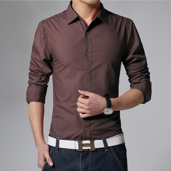 

2019 spring and autumn solid color mens business shirt candy color mens casual long-sleeved shirt army green, White;black
