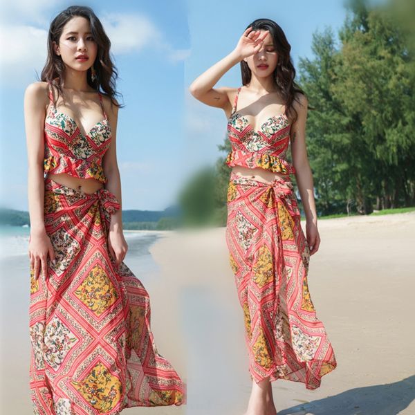 

bali vacation bikini swimsuit bikini three-piece korean ins style chiffon split swimsuit, White;black