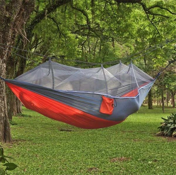 

12 colors portable hammock with mosquito net single-person hammock hanging bed folded into the pouch for travel ing