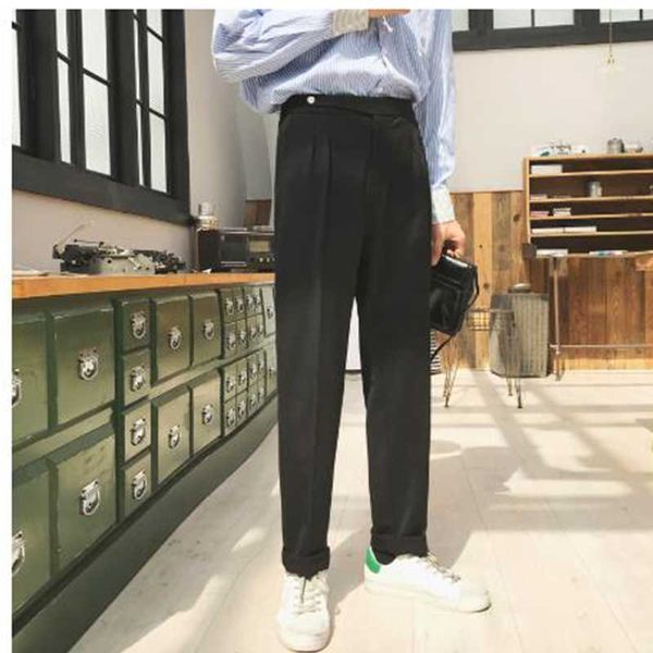

men autumn winter elastic waist straight business casual suit pant male vintage fashion japan harem trousers, Black