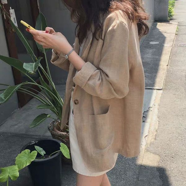 

frne0 2019 early autumn new korean internet celebrity and suit coat coat and cotton cotton linen women's korean style loose linen suit, White;black