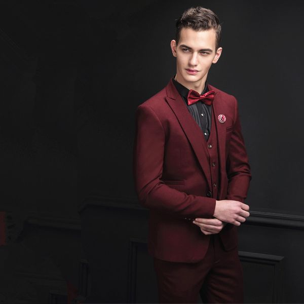 

wedding groom dress custom made burgundy men gentleman suit 3-piece suit blazer+pants+vest mens business work wear, White;black