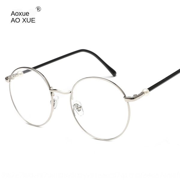 

new plain mirror round pearl leg myopia glasses frame fashion men's and women's myopia glasses frame, Silver
