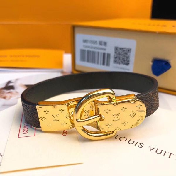 

2020 leather belt shape bracelet with stamp for women and man charm jewelry night club match causal style ps4512, Black