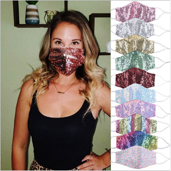 

2020 fashion colour sequined bling bling sequin protective mask dustproof washable windproof reuse face mask elastic earloop mouth mask