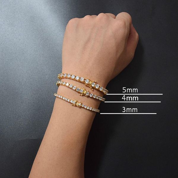 

5mm 4mm 3mm iced out diamond tennis bracelet zirconia triple lock hiphop jewelry 1 row cubic hip hop luxury mens bracelets, Golden;silver