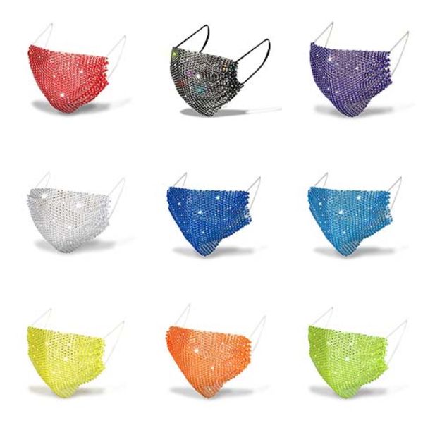 

diamond decoration mask hollow out reusable breathable bling face mask for party summer protection thin section party mask#374