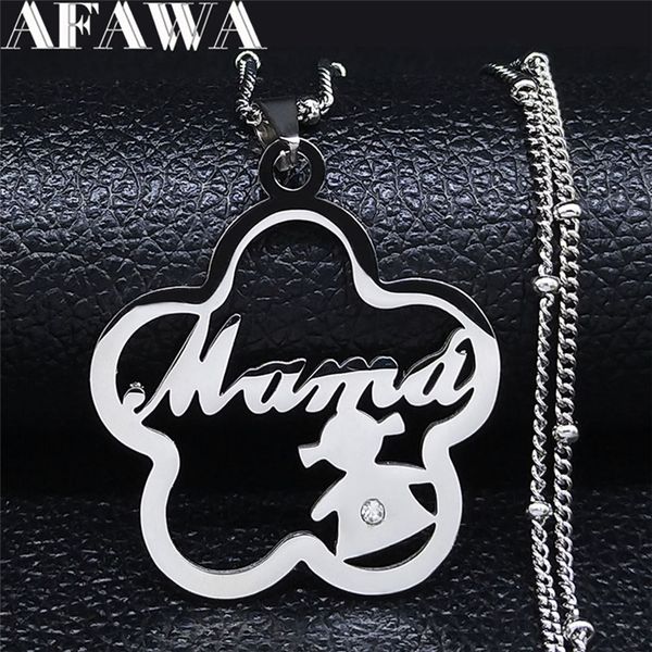 

2020 fashion mama girl stainless steel chain necklace for women silver color necklace pendant jewelry cadenas mujer n409s01
