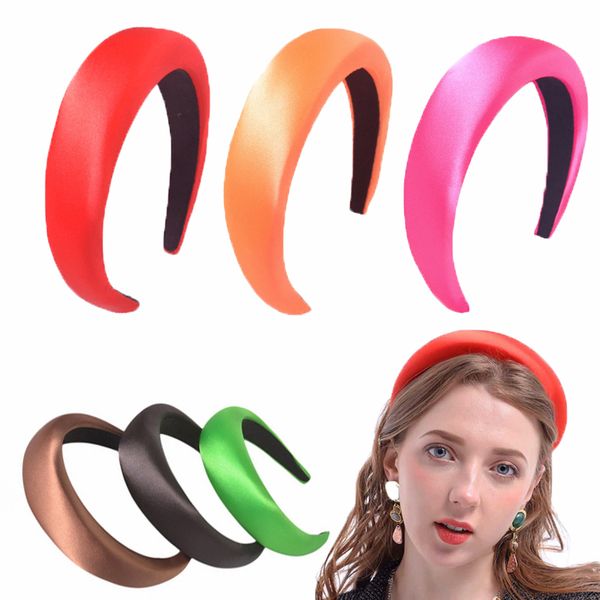 

xugar satin padded headbands for women girls solid color plastic non-slip sponge hairbands hairhoop hair accessories headwear