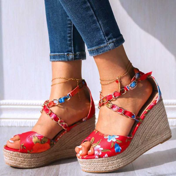 

2020 new fashion summer sandals woman print platform wedge high heels party women shoes sell women shoes pu, Black