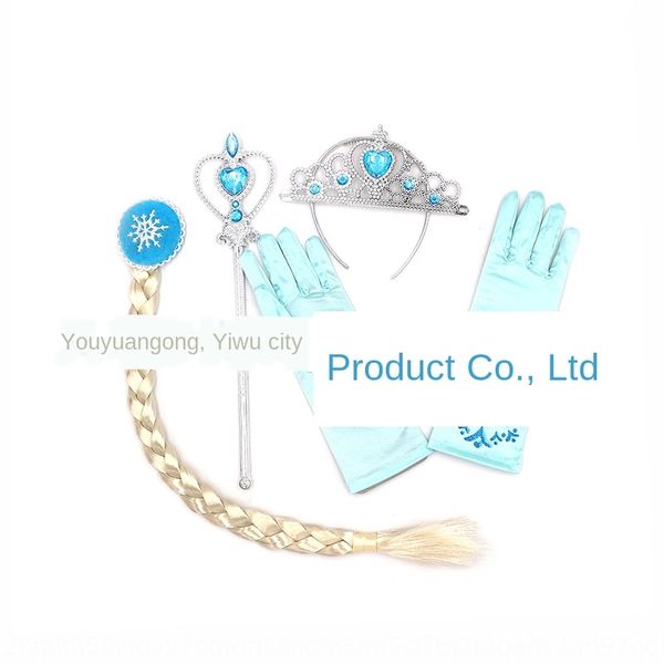 

frozen princess aisha crown wig braid magic wig gloves gloves magic wand snowflake braid 4-piece set, Slivery;white
