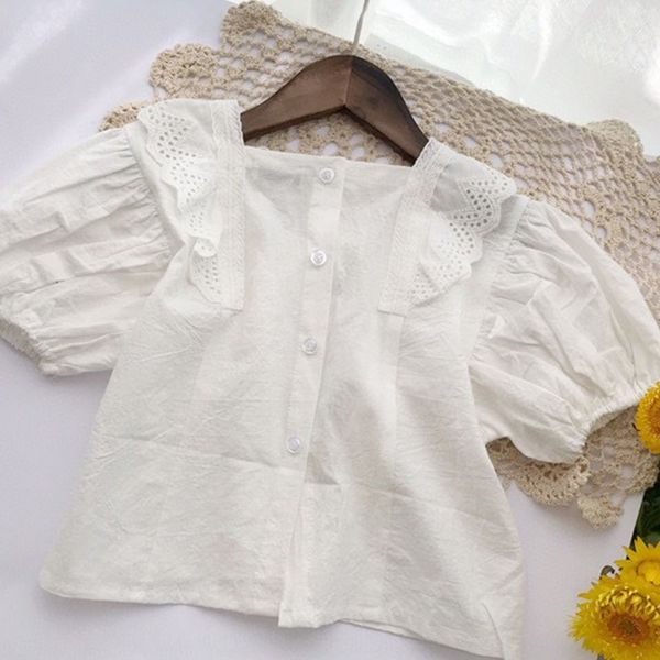 

052802 wear 2020 new and girls' cotton lace bubble sleeve shirt lace children's wear children's children's, White;black