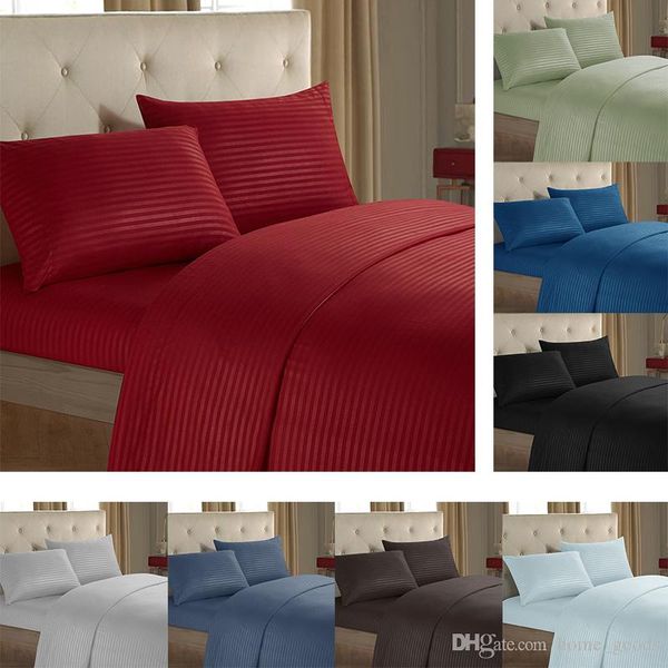 

3/4pcs bedding sets striped flat sheet fitted sheet pillowcase solid bed set twin full  king size bedroom l bed lines hh