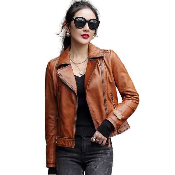

ptslan 2020 women's new fashion genuine sheepskin moto jackets p7010, Black