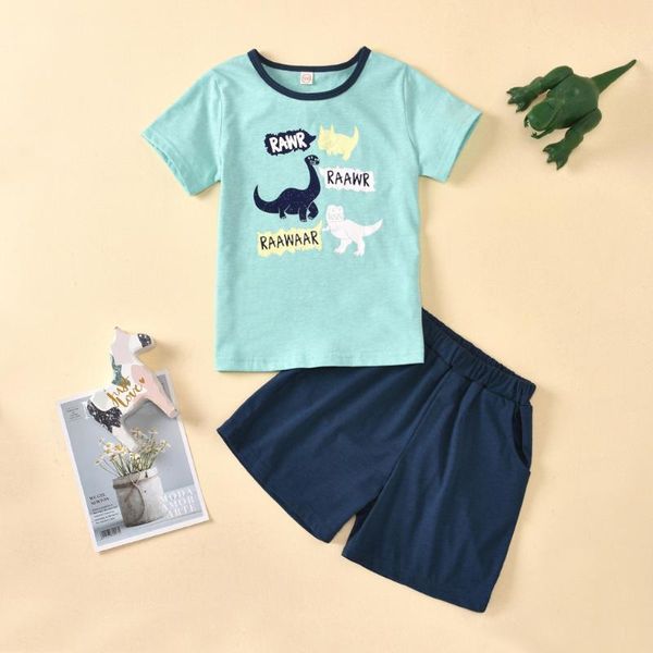 

12m-5y) children's short-sleeved dinosaur alphabet printed + solid color shorts two-piece suit raawaar short-sleeved s4, White