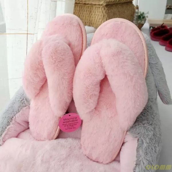 

in 2020 winter fashion women home slippers faux fur warm shoes woman slip on flats female fur flip flops pink plus size 36-41, Black