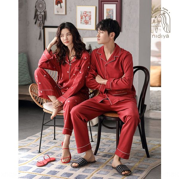 

pajamas women's cotton long-sleeved dress pajamas wedding dress spring and autumn bride wedding red sweet festive year home suit, Black;brown