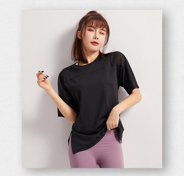 

2020 new sports women t-shirt short-sleeved loose casual shoulders mesh gown fitness running quick-drying yoga clothes breathble, White