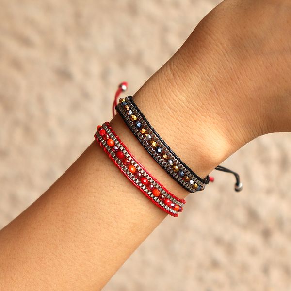 

bohemian string bracelet femme girl handmade braided adjustable braslet small beads charm brazalete pulceras y brazaletes mujer, Black