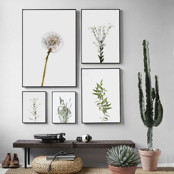 

dandelion flower green plant eucalyptus wall art canvas poster nordic minimalist print painting modern living room decor picture