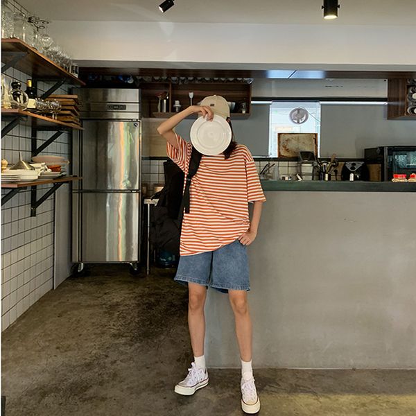 

edition student high waist shorts in the summer of 2020 female loose show thin joker straight five wide-legged jeans, Blue