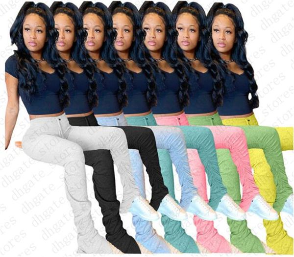 

women sweatpants flare pants solid color stacked joggers pleated high waist designer trousers trend bottom skinny leggings pant sale ly709, Blue
