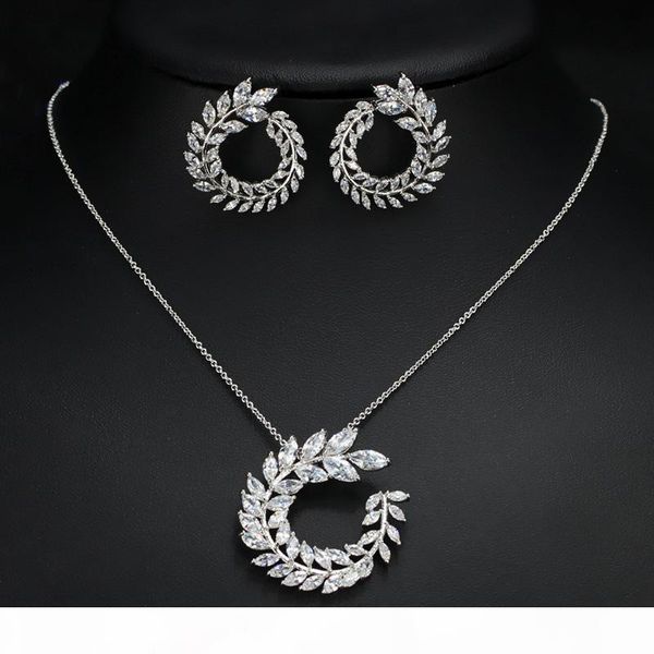 

new trendy necklace & earrings clear cz crystal jewelry bridal accessories lady jewelry sets shiny party prom wedding necklace jewelry, Silver
