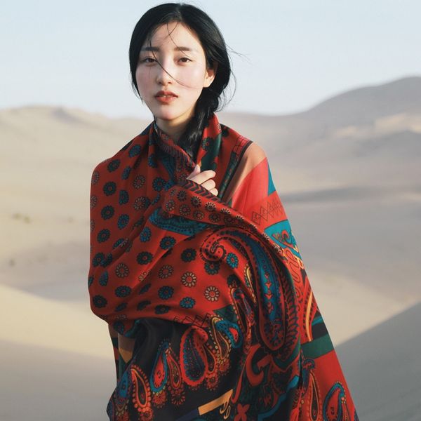 

summer and autumn beach national sunscreen shawl women's scarf dual-purpose cashew nut totem national style tourism scarf, Blue;gray