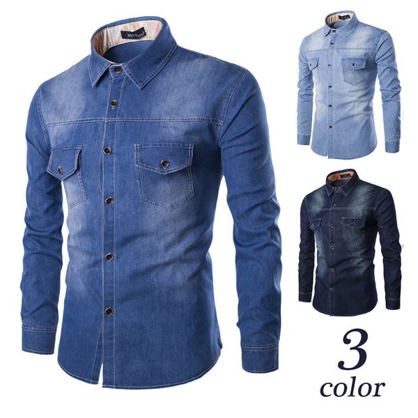 

men's casual shirts fashion shirt man 2021 large yards long sleeve men denim bosom double pockets cultivate morality, White;black