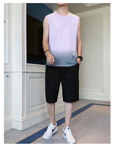 

size loose o-neck tees man fashion high street mens gradient sleeveless summer tshirts men plus, White;black