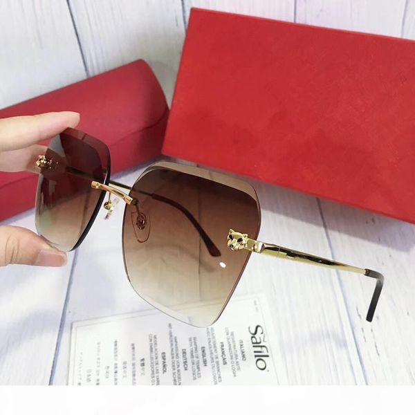 

luxury women designer sunglasses 0147 square frameless glasses lens cutting specially designer eyewear uv400 protection come with box, White;black
