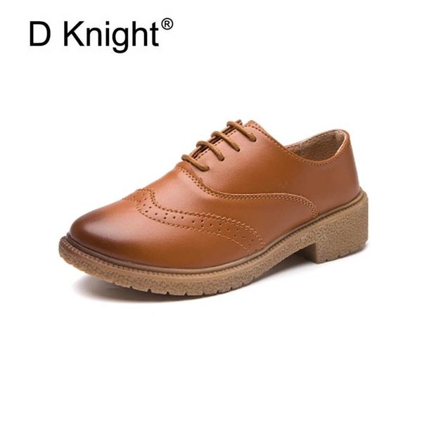 

new genuine cow leather women oxfords vintage brush carved oxfords for women ladies casual lace up flat oxford shoes size 33-41, Black