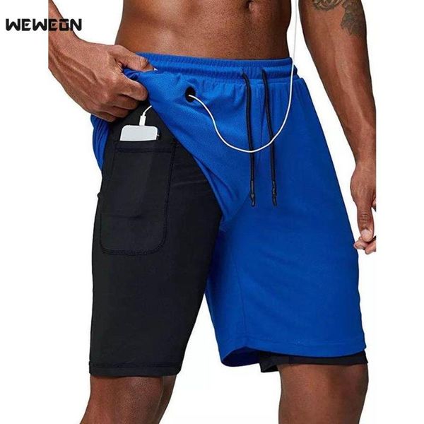 

running shorts men double deck gym fitness training quick dry short pants male outdoor sport jogging bermuda basketball shorts, Black;blue