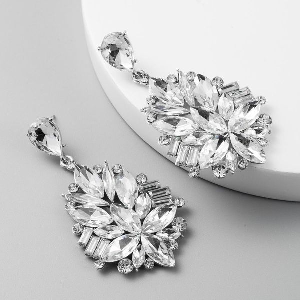 

european style fashion creative female models alloy inlaid diamond earrings fashion personality temperament earrings earrings super flash ic, Silver