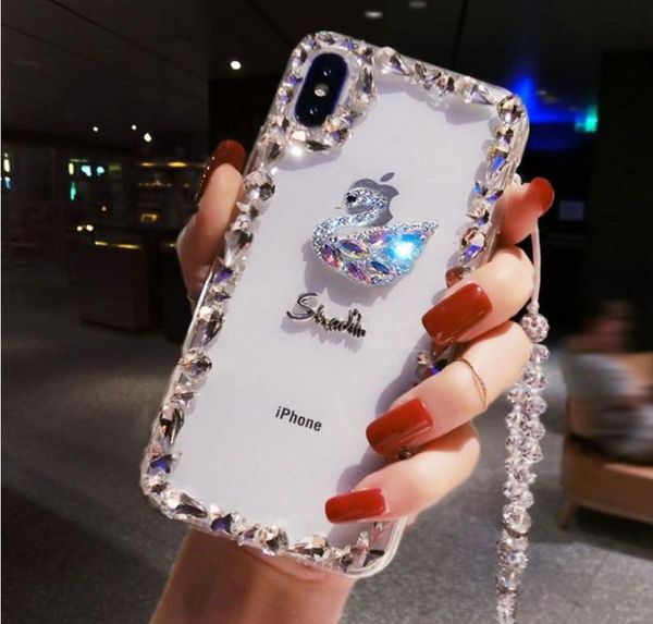 Elmas Kuğu Telefon Kılıfları Shinining Rhinestone Arka Kapak Samsung S10 Lite S9 Artı Not 8 için