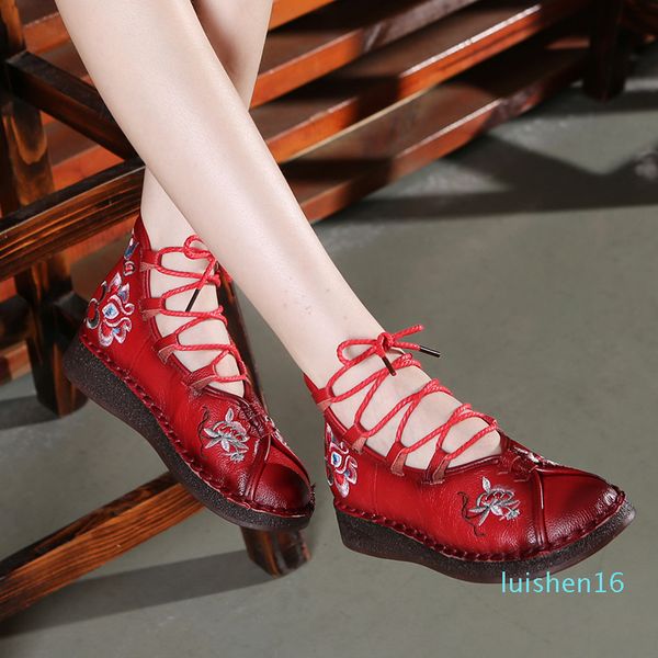 

2020 fashion women's handmade shoes genuine leather flat lacing mother shoes woman loafers soft comfortable casual l16, Black