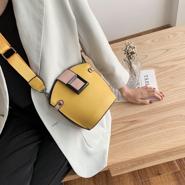 

2020 new ladies shoulder bag foreign style wide shoulder strap bucket bag fashion solid color portable crossbody