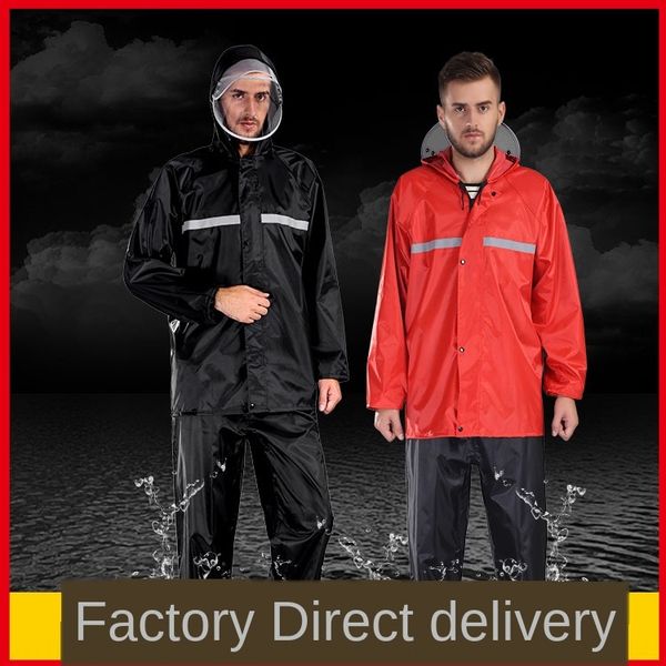 

non-disposable split poncho plus velvet thickened double-layer waterproof disposable split reflective raincoat reflective raincoat, Red;brown