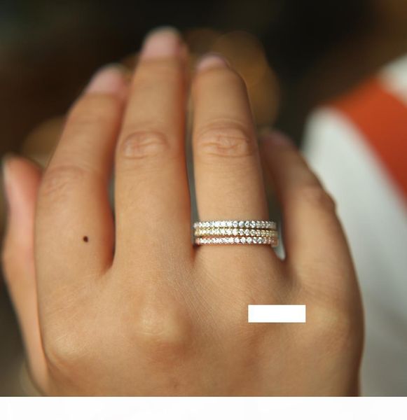 

sterling silver 925 thin micro pave cz eternity 3 colors stack 925 silver cz ring