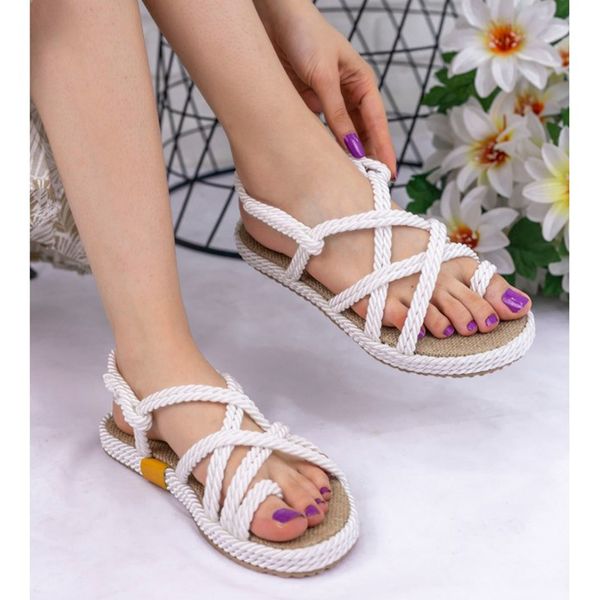 

nyla white sandals with rope, Black