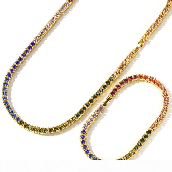 

multicolor iced out цепь ожерелья мужчины женщина 16inch-20inch rhinestone радуга ожерелье хип-хоп ювелирные изделия, Silver