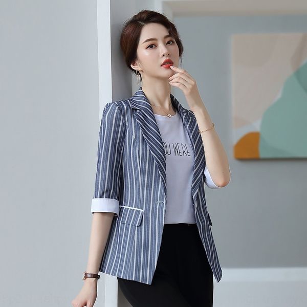 

uhwpj 2020 autumn small suit women's fashionable casual striped medium sleeve large size jacket jacket suit women's white collar o, White;black