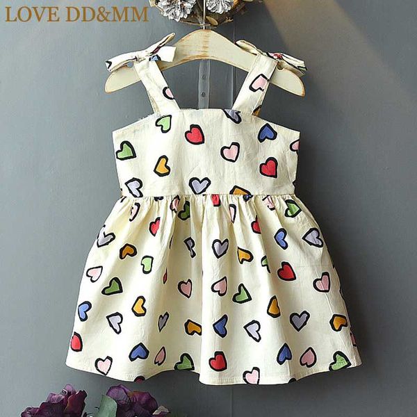 

love dd&mm girls dresses 2020 summer new children's clothing cute girl color love full printed bow tie strap simple dress, Red;yellow