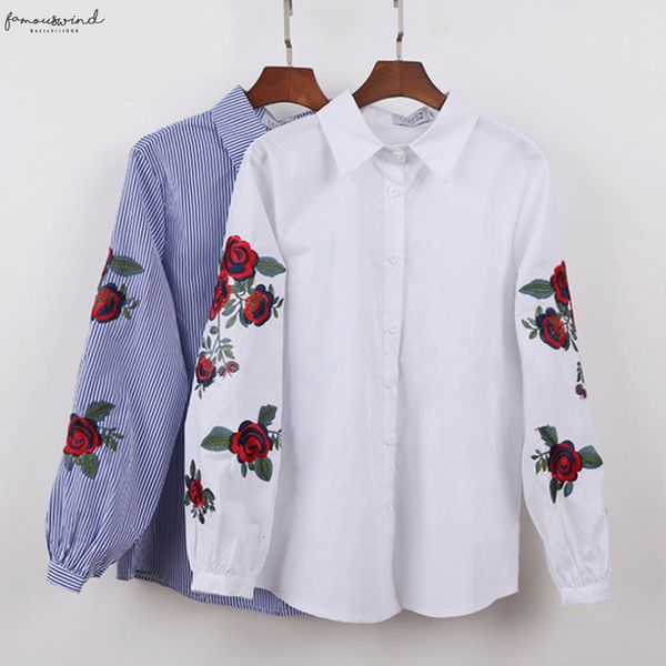 

women white floral embroidered blouse and long sleeve turn down collar elegant shirt blusas mujer lantern sleeve de moda 2020