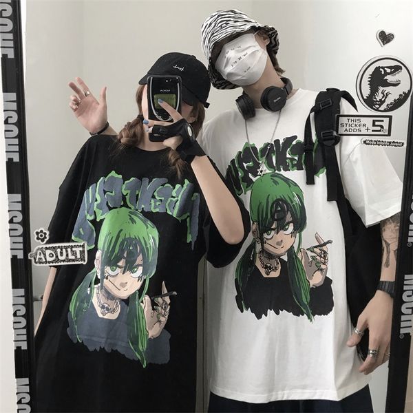 

short-sleeved t-shirt women's ins summer new korean harajuku style super animation printing loose round neck couple fashion, White;black