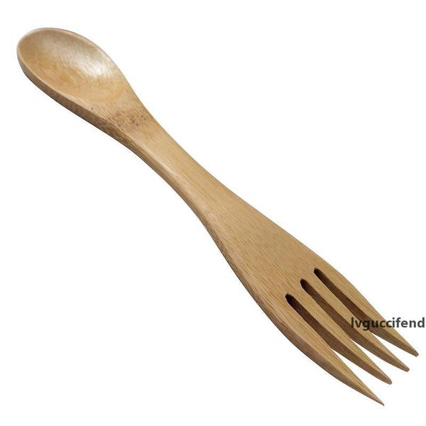 

creative 2 in 1 wooden spoon fork bamboo household spoon fork cartoon wooden tableware mixing spoon