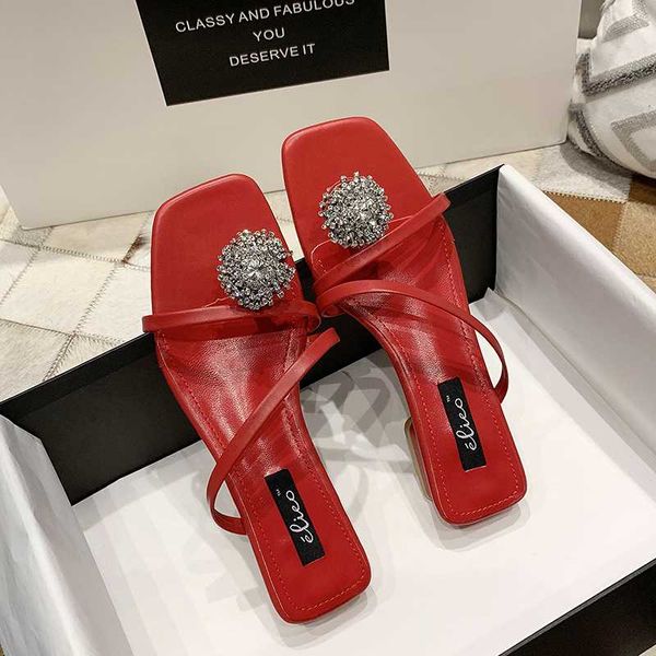 

slippers 2021 summer high heels shoes women's fashion rhinestones decoration gladiator flip flops beach mujer, Black