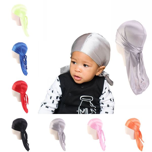 

2020 kids hat fashion cute kids satin durags bandana turban wigs child baby durag headwear headband pirate hat hair accessories, Blue;gray