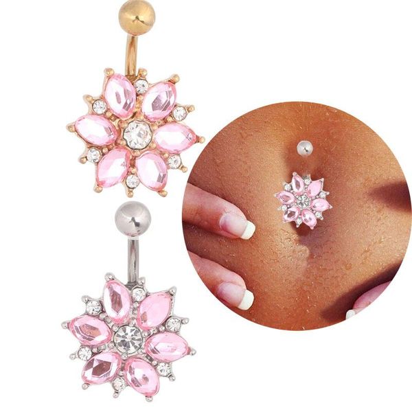 

surgical steel body piercing jewelry flower navel belly bar pircing belly piercing belly button rings, Silver